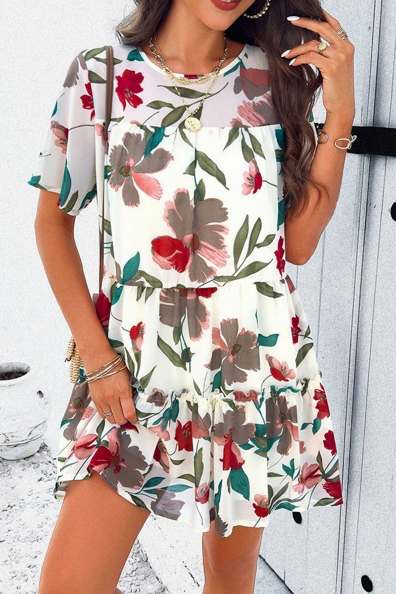 Fashionable Style CASUAL HOLIDAY PRINT SHORT SLEEVE DRESS_CWDSD2405