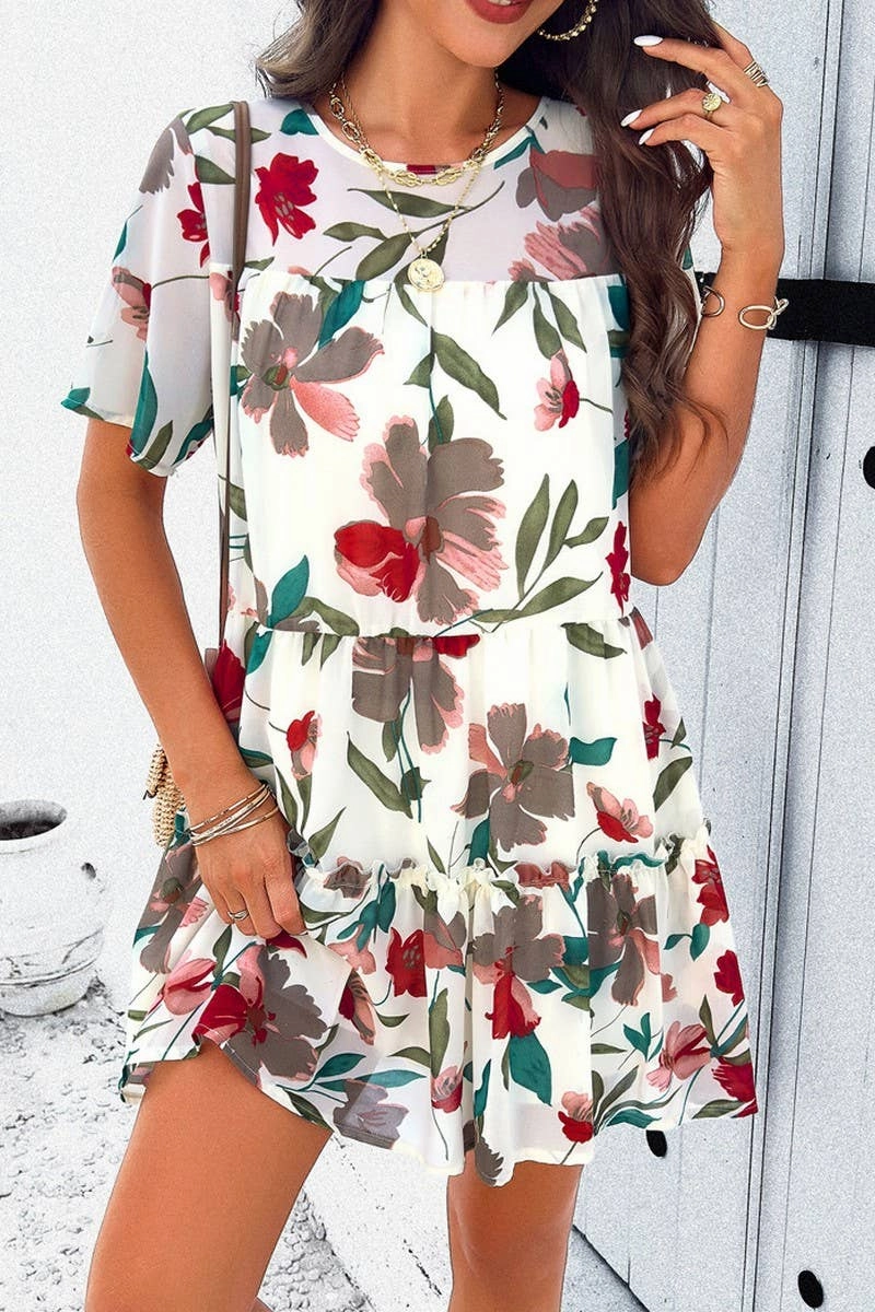 CASUAL HOLIDAY PRINT SHORT SLEEVE DRESS_CWDSD2405 Collared