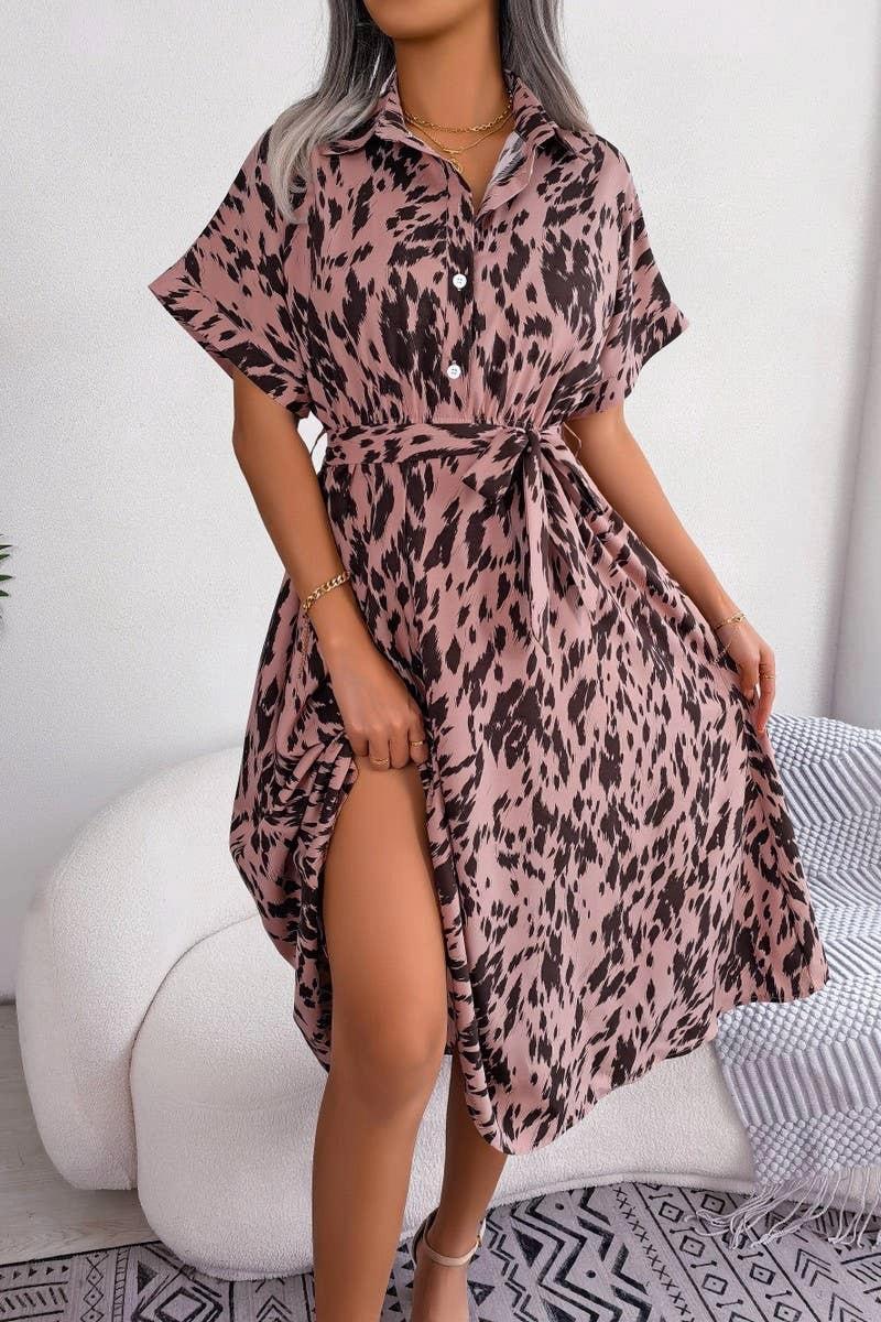 CASUAL LOOSE LEOPARD PRINT LACE UP SHIRT DRESS_CWDSD2530 Summer Mood