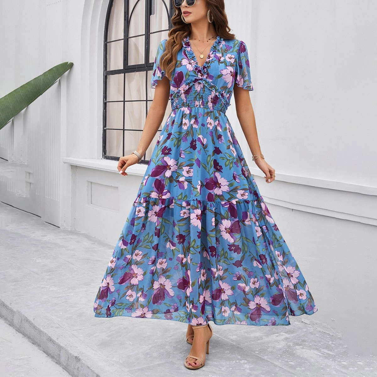Office Smart Luxe Fabric CASUAL PRINT DRESS WITH WAIST_CWDMD1914