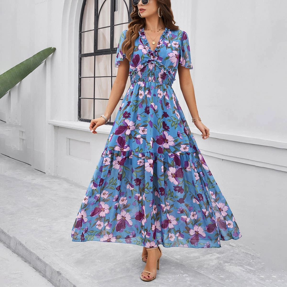 Natural Drape CASUAL PRINT DRESS WITH WAIST_CWDMD1914
