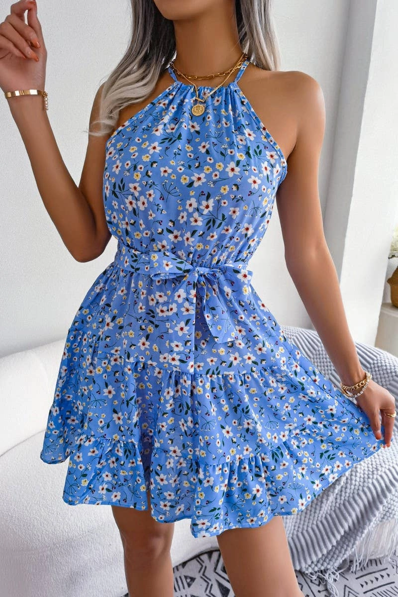 Back-Zip Timeless Line CASUAL RUFFLED FLORAL DRESS_CWDSD2523