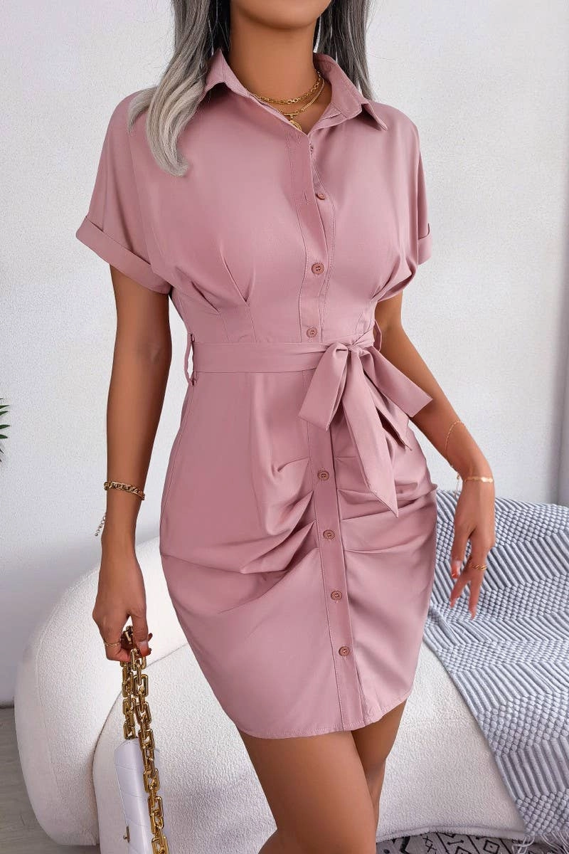 Fashionable Look CASUAL SOLID COLOR BAT SLEEVE WAIST SHIRT DRESS_CWDSD2522
