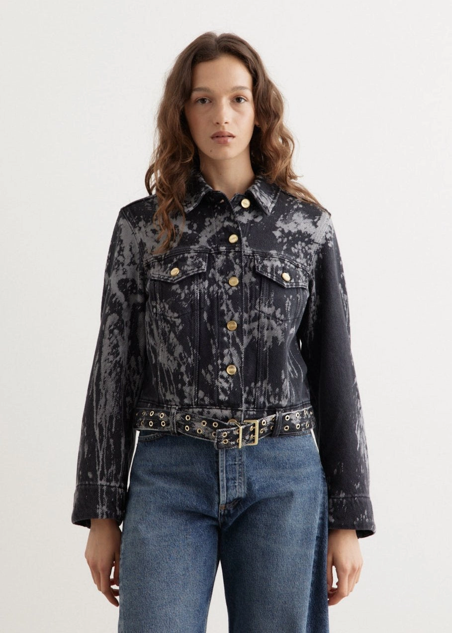Heavy Denim Belted Jacket Universal Fit Design Breathable Denim
