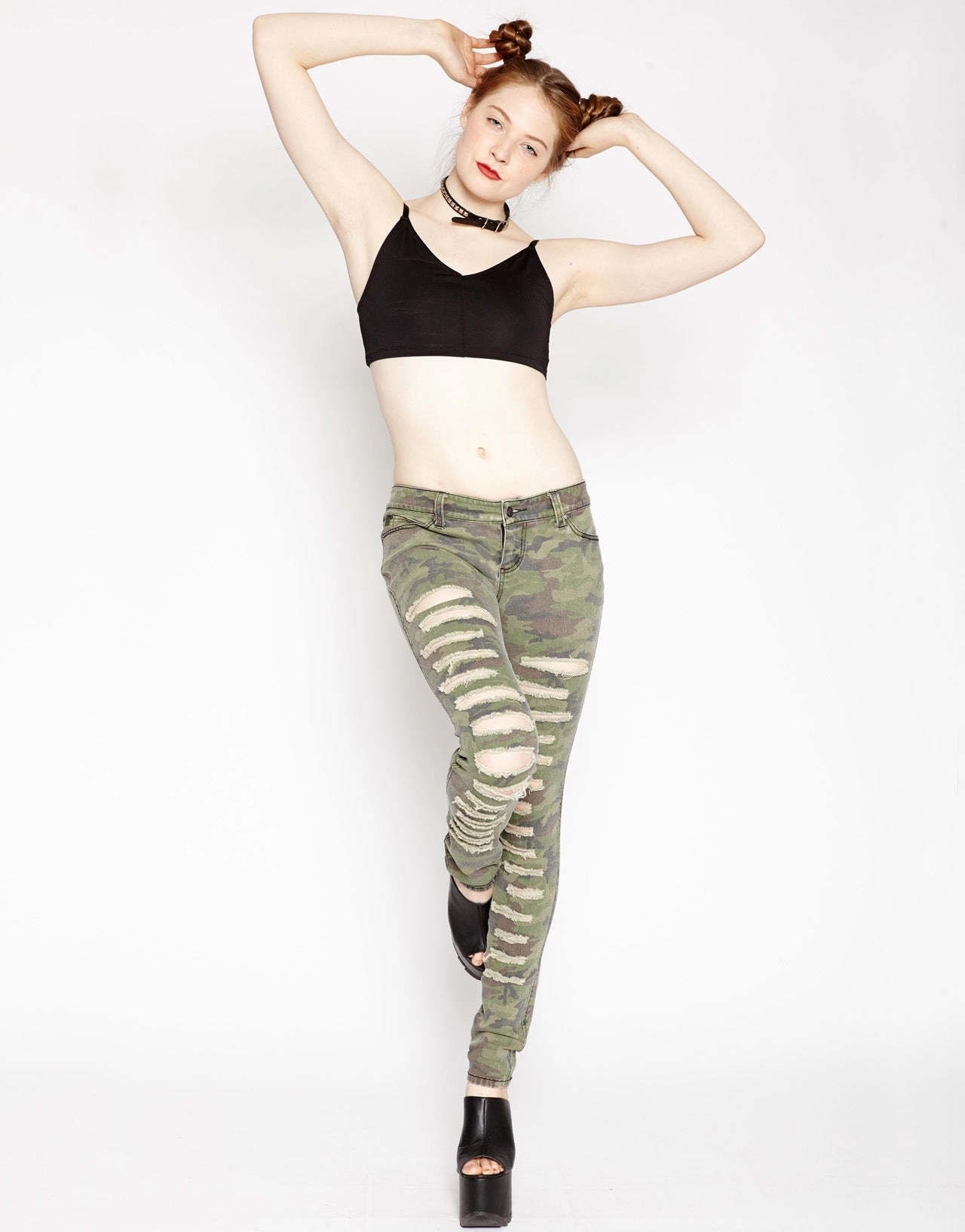 Total Fit Versatile Cut Cat Fight Jeans Camo Print