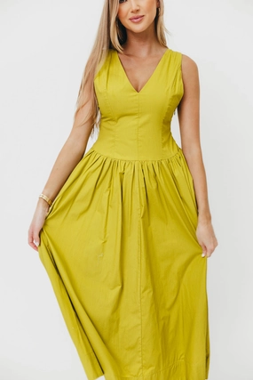 Cece 100% Cotton Bow Detail Woven Maxi Dress in Lemon Grass *Final-Sale* Sleek Touch