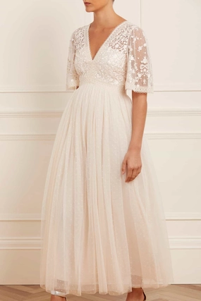 Polished and Elegant perfect for events Celestia Ribbon Bodice Ankle Gown