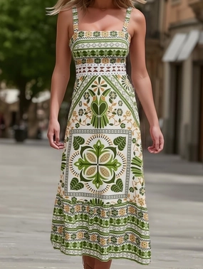 Cercal Bohemian Tropical Print Strappy Sundress ??Summer Vacation Maxi Dress Celebrity-Inspired