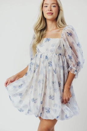 Chase Bubble Hem Mini Dress in White/Periwinkle *Final-Sale* Formal Setting