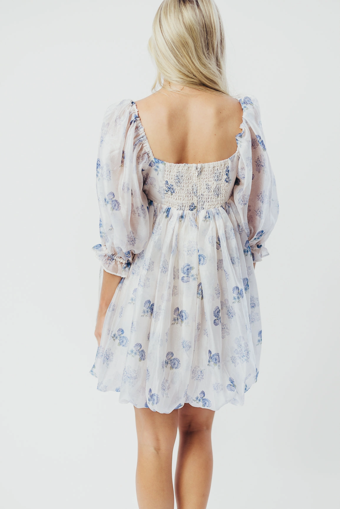 Chase Bubble Hem Mini Dress in White/Periwinkle *Final-Sale* Modern Movement Natural Style