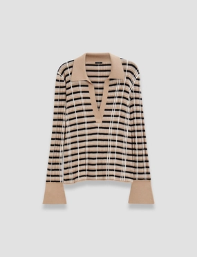 Check Wool Silk Polo Top Overlock Edge Finish