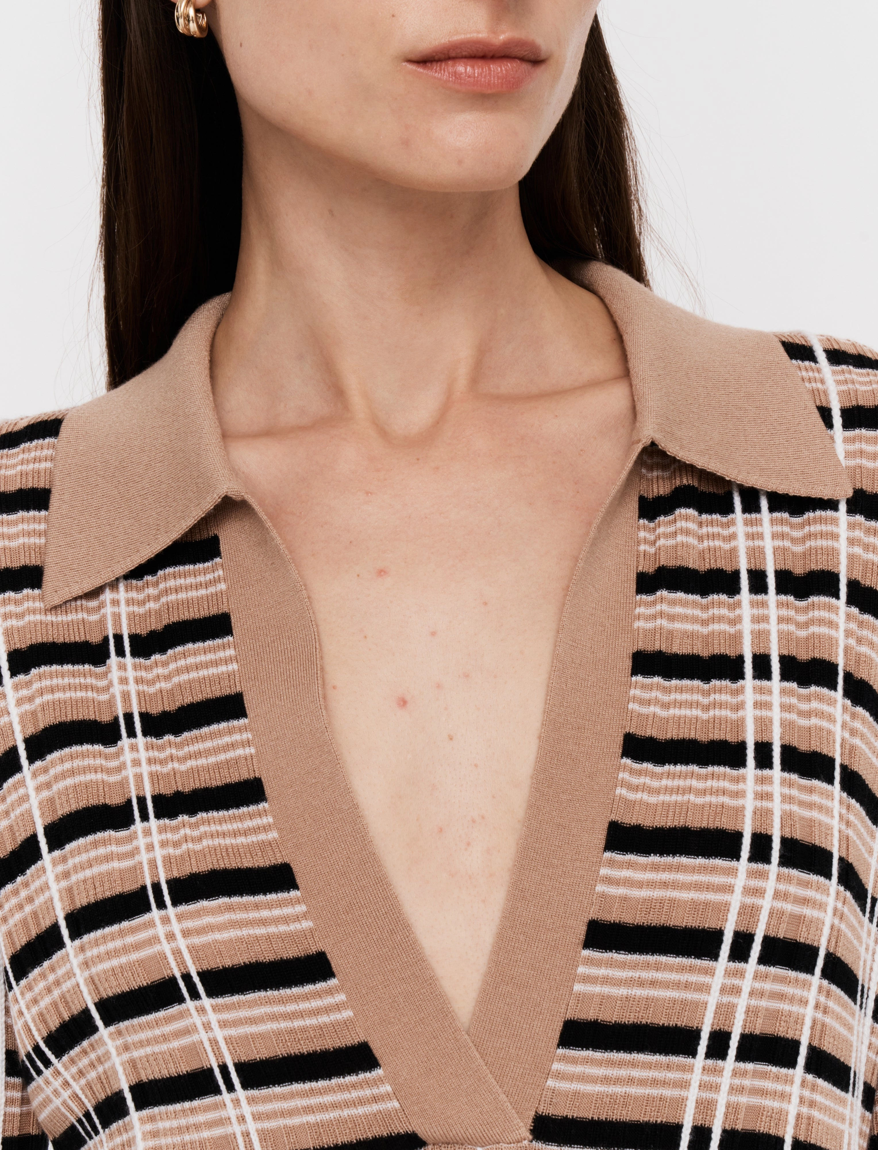 Check Wool Silk Polo Top GarmentDyed Finish