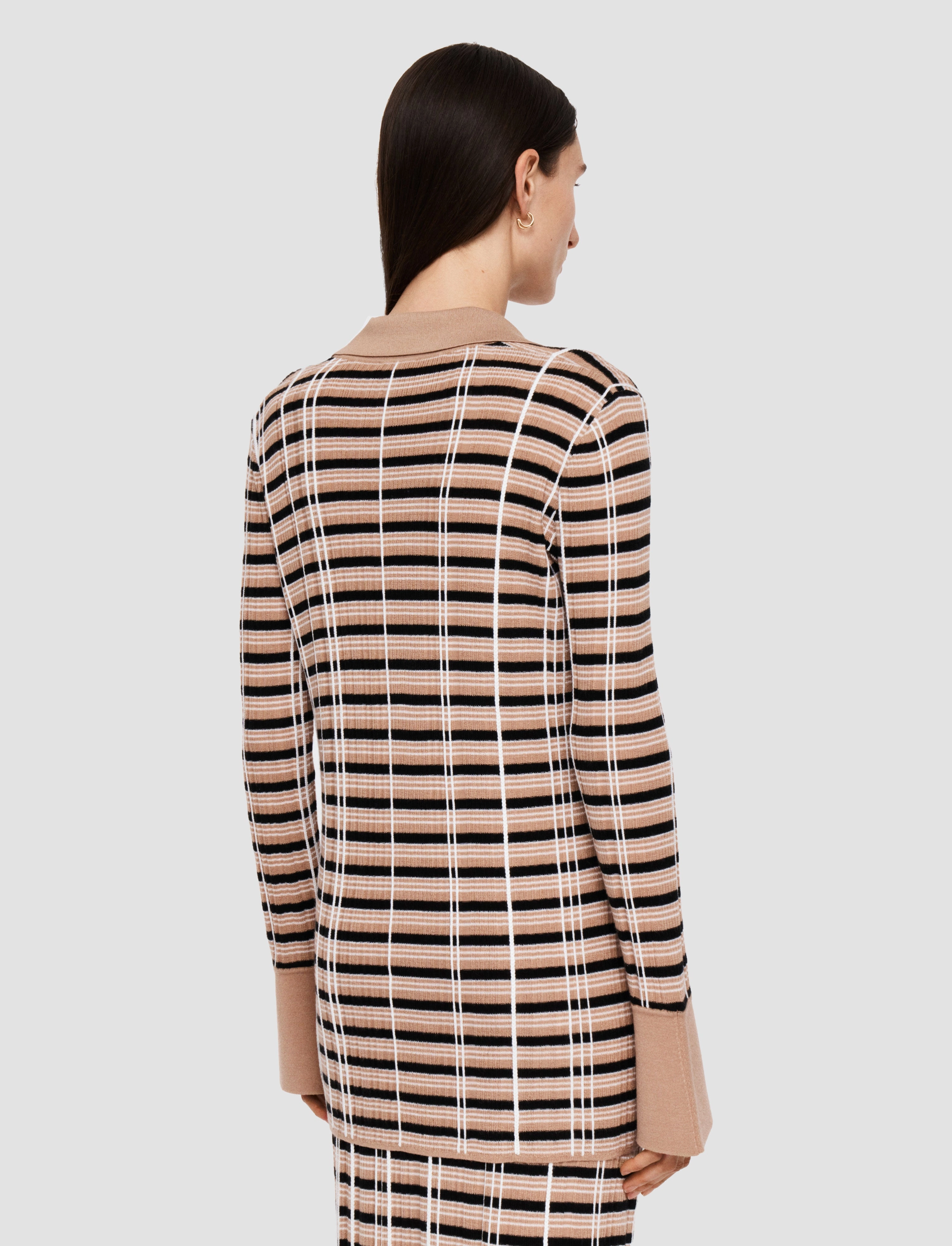 Breathable mesh Garment Dyed Process Check Wool Silk Polo Top