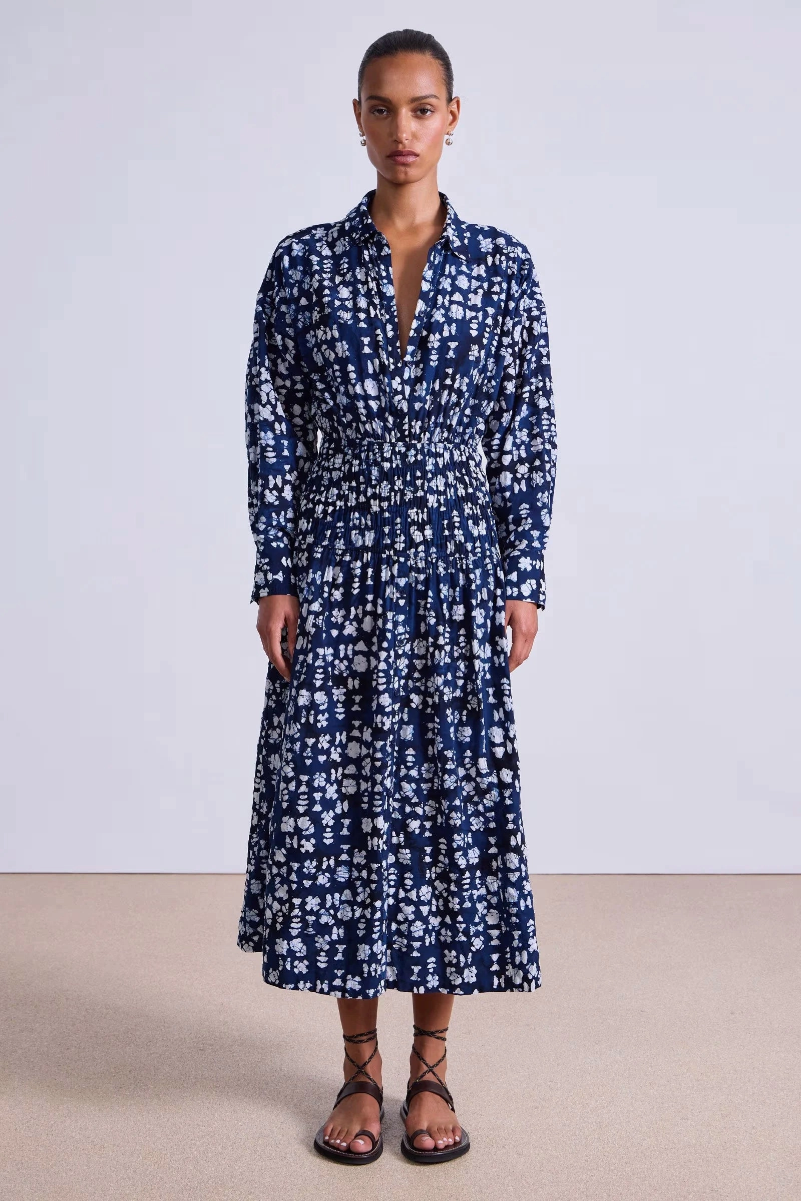 Fresh Stitch Daily Chic Sophia Smocked Shirt Dress