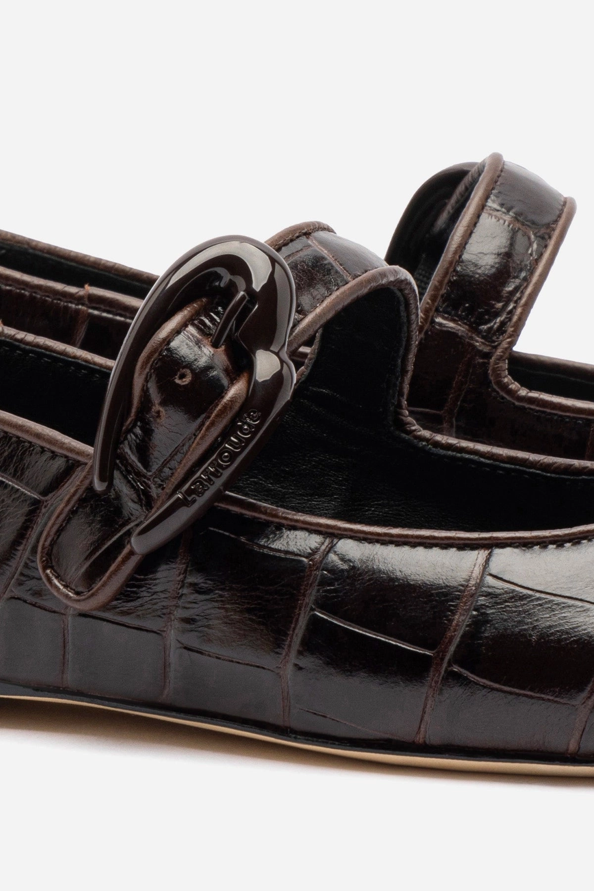 Verona Ballet Flat In Croco Brown Leather Roomy Toe Box Design