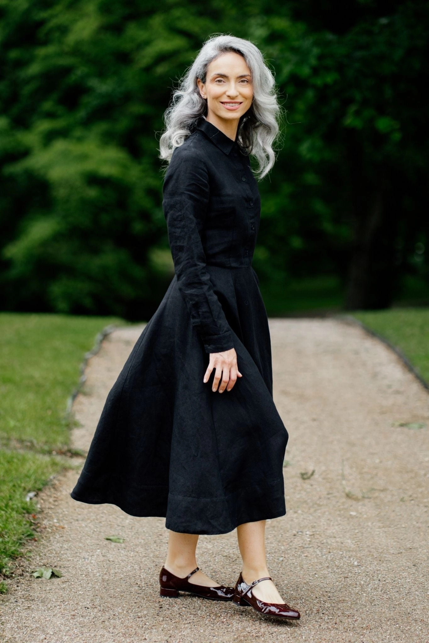 Comfy Layers Frida ?C Linen Dress with Shirt Collar