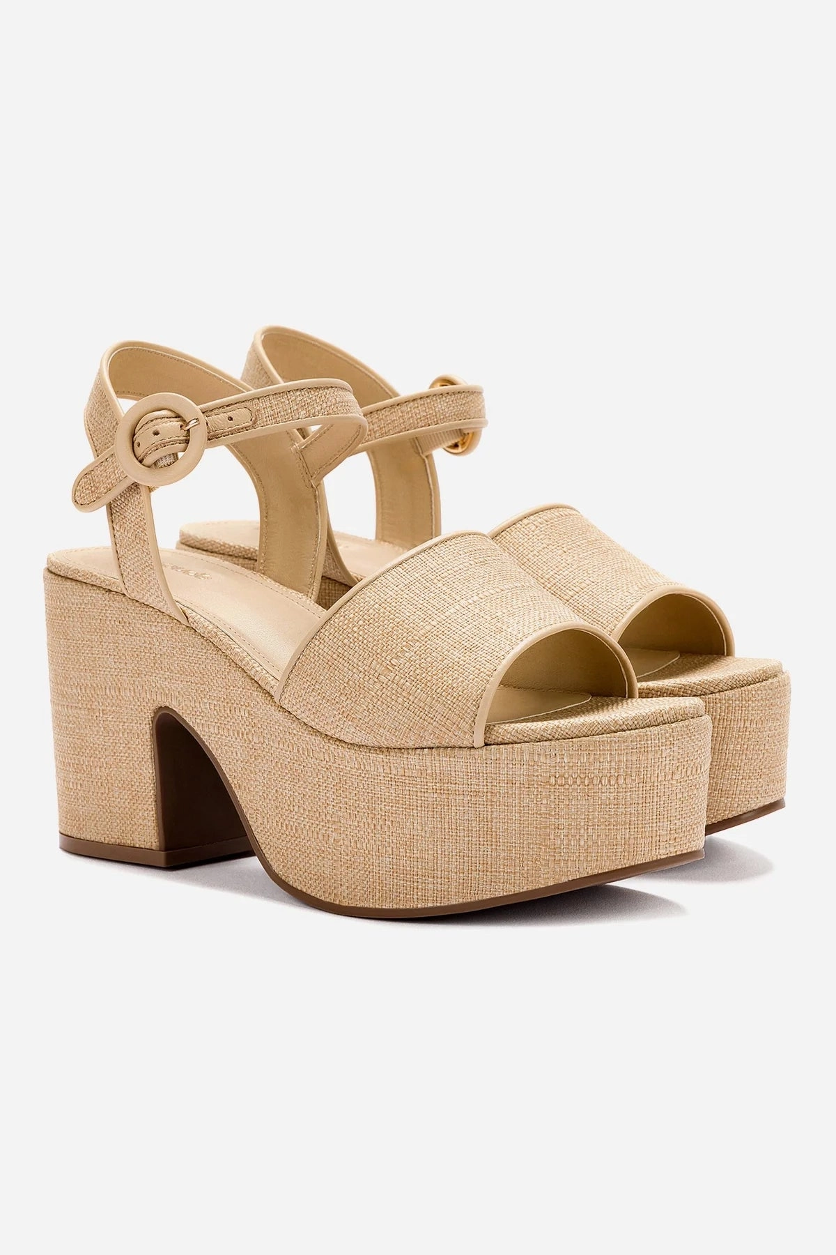 Miso Platform Strap Sandal In Beige Raffia Beach Chic