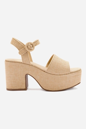 Recyclable Packaging Certified Miso Platform Strap Sandal In Beige Raffia