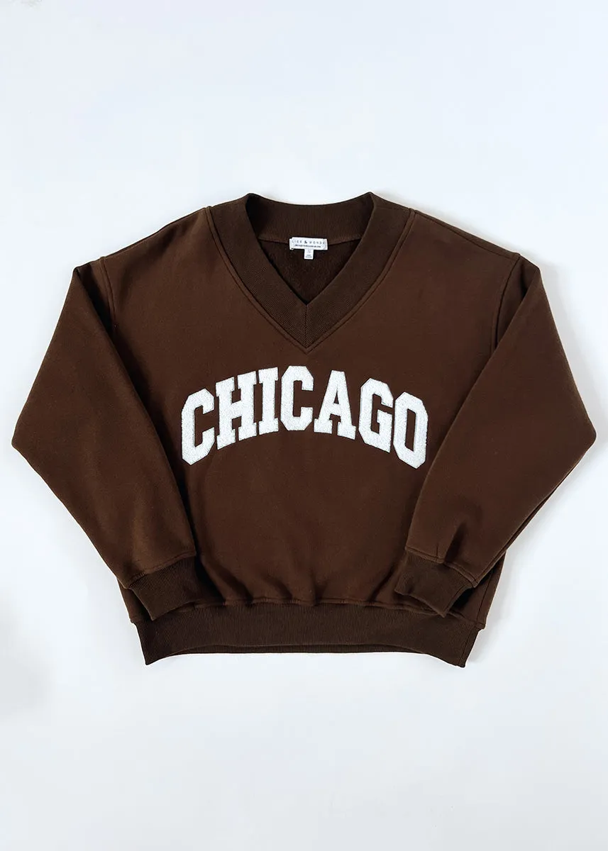 Chicago Boucle V-Neck Sweatshirt - Espresso Functional Knit