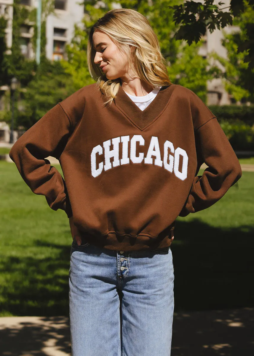Soft Layers Chicago Boucle V-Neck Sweatshirt - Espresso