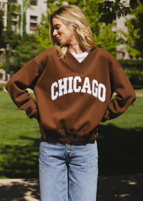 Soft Layers Chicago Boucle V-Neck Sweatshirt - Espresso