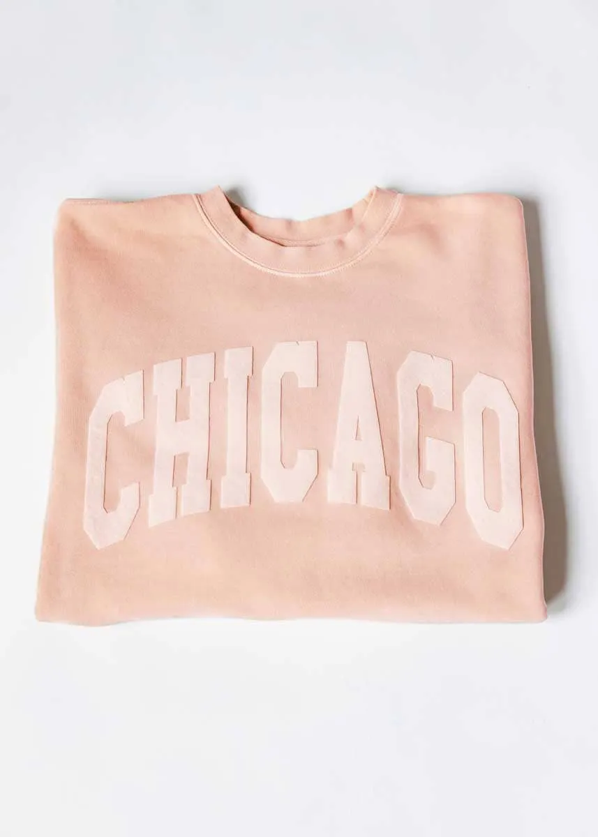 Quick Dry Material Cozy Wardrobe Chicago Collegiate Puff Sweatshirt - Dusty Pink