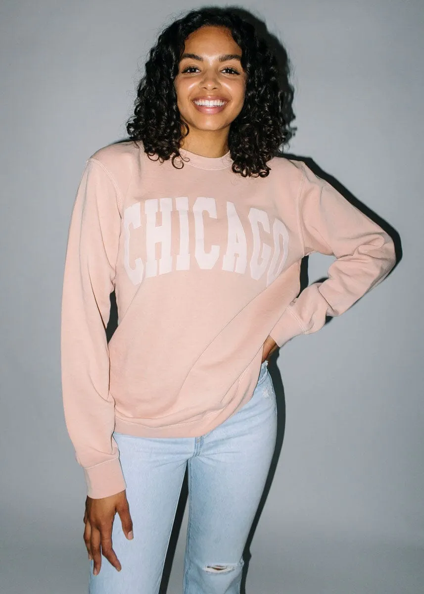 Cozy Touch Casual Comfort Layer Chicago Collegiate Puff Sweatshirt - Dusty Pink