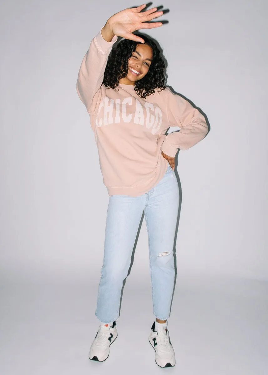 Chicago Collegiate Puff Sweatshirt - Dusty Pink Casual Outfit