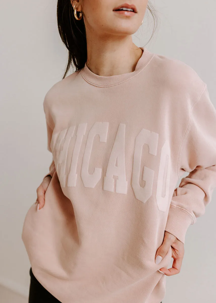 Chicago Collegiate Puff Sweatshirt - Dusty Pink Comfy Material Low carbon footprint
