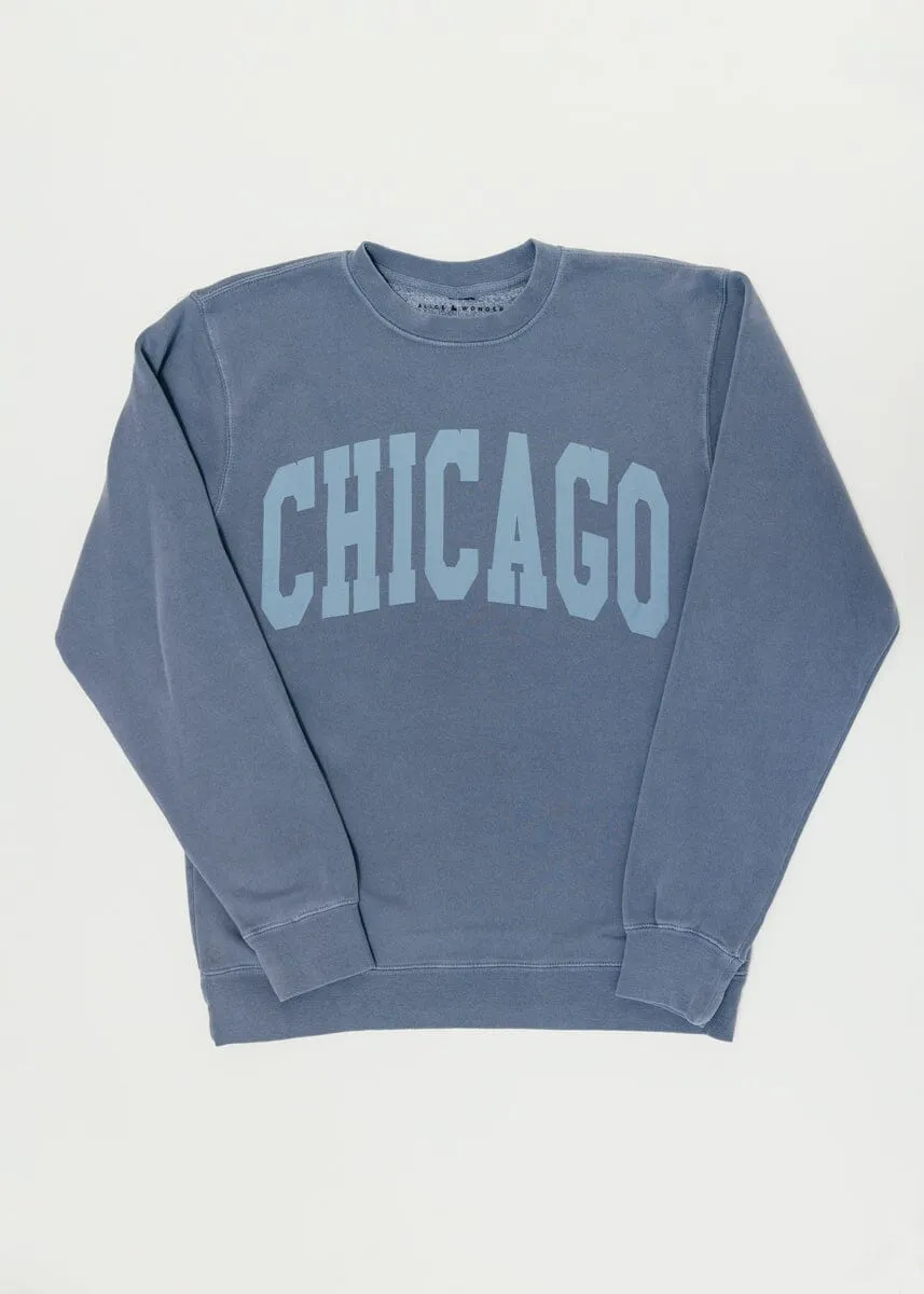 Winter Knit Layer Cozy Essential Chicago Collegiate Puff Sweatshirt - Slate Blue