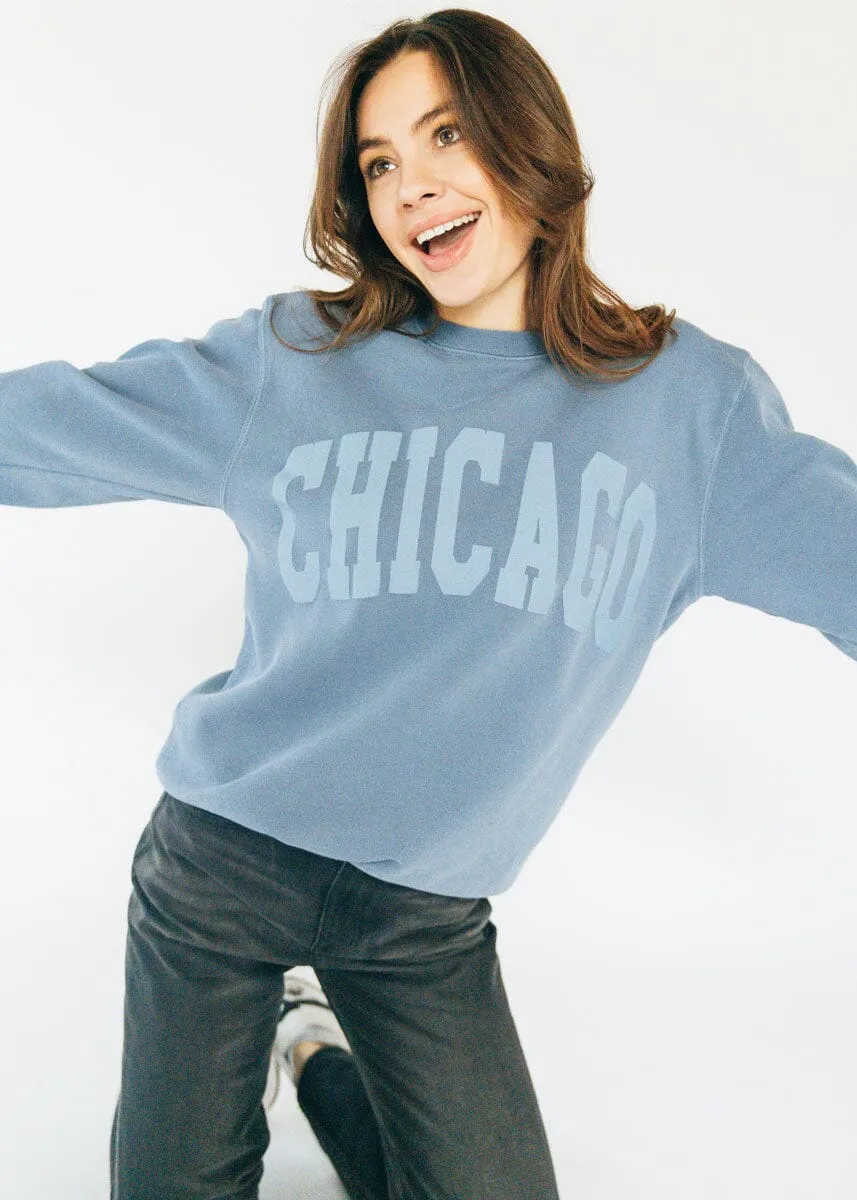 Chicago Collegiate Puff Sweatshirt - Slate Blue Essential Knit Snuggly Comfort