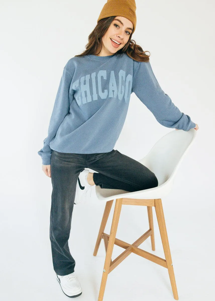 Essential Knit Style Chicago Collegiate Puff Sweatshirt - Slate Blue