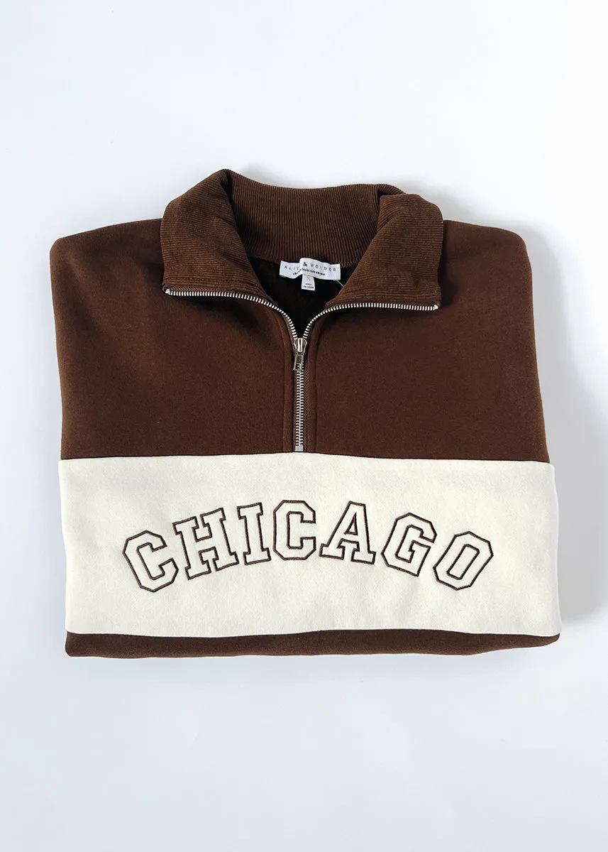 Chicago Color Blocked Quarter Zip Sweatshirt - Chocolate Relaxed Wearable