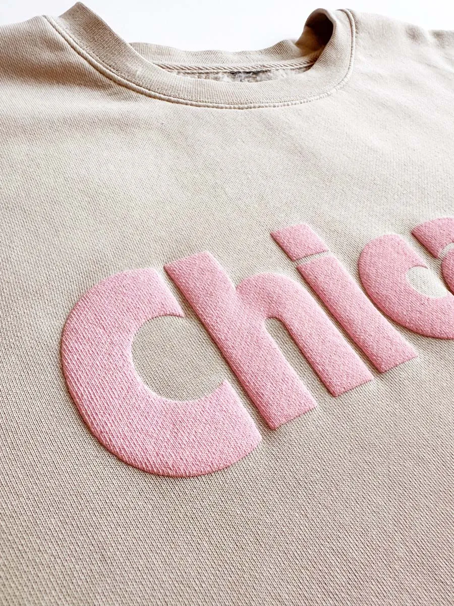 Chicago. Crewneck Sweatshirt - Ivory & Pink Snuggle Wear