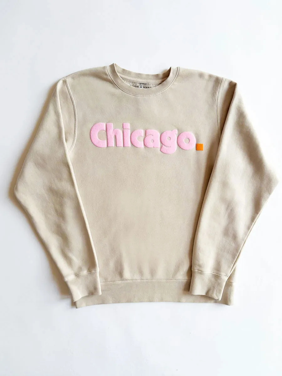 Chicago. Crewneck Sweatshirt - Ivory & Pink Light and Cozy Breathable Wool