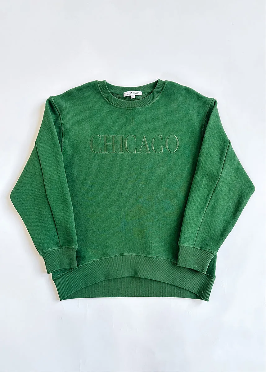Ultra Soft Merino Blend Cozy and trendy Chicago Embroidered Sweatshirt - Green