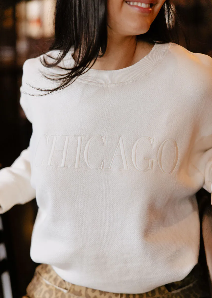 Chicago Embroidered Sweatshirt - Ivory Garment Dyed Finish