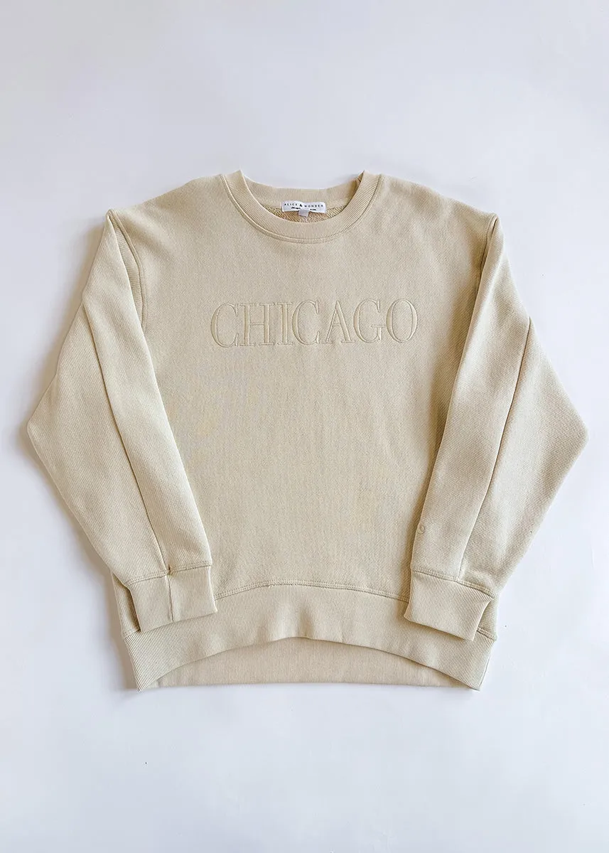 Winter Layering Look Chicago Embroidered Sweatshirt - Ivory