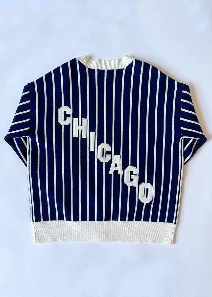 Casual Fashion Chicago Striped Cardigan - Navy