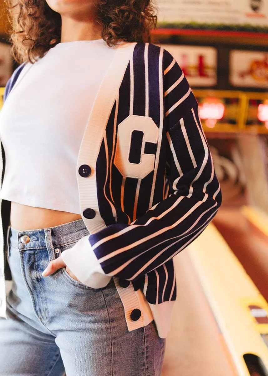 Cold Day Outfit Chicago Striped Cardigan - Navy