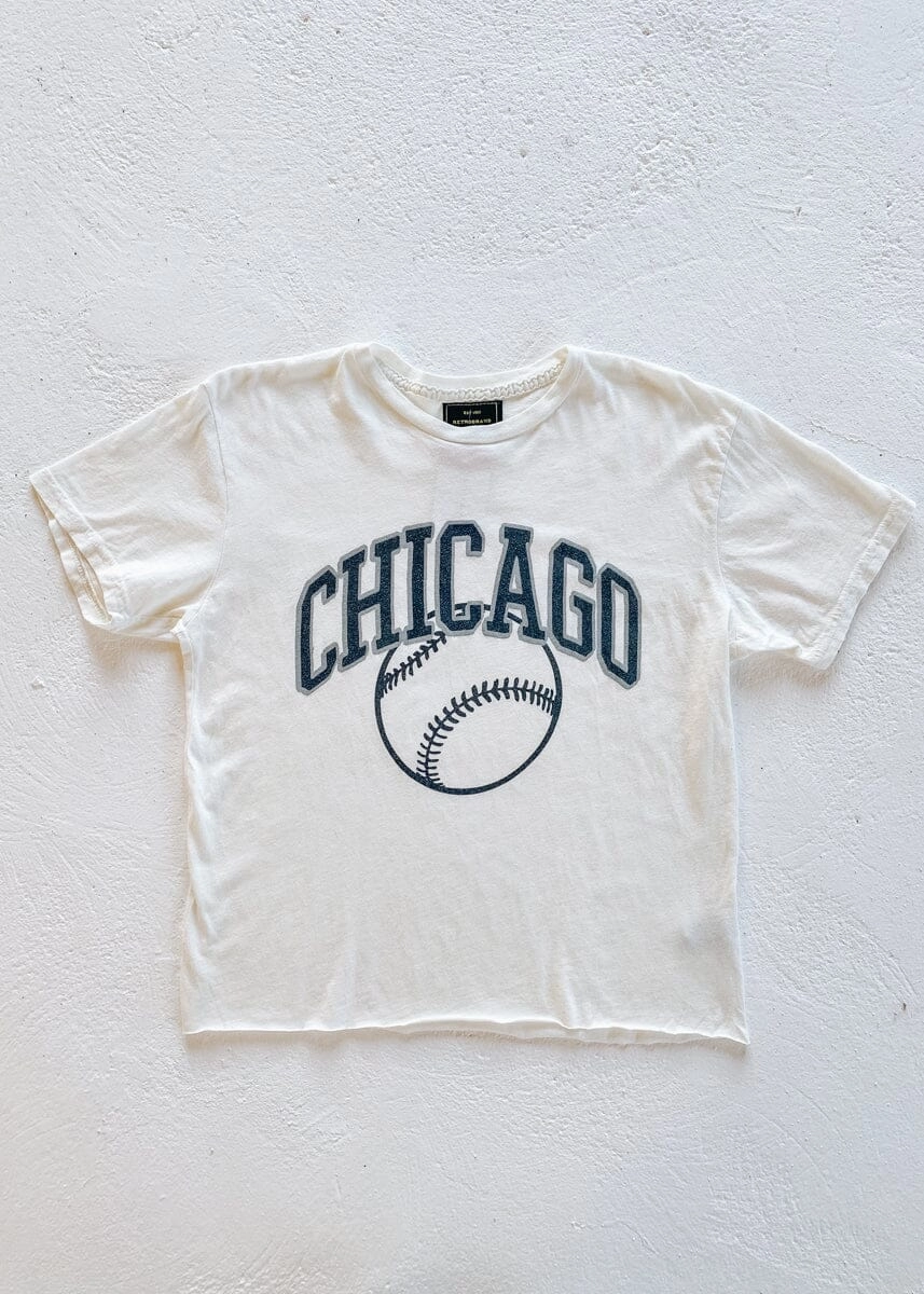 SublimatedPrint Butter Soft Handfeel Chicago Baseball Vintage Crop T-Shirt - Black & White Combo