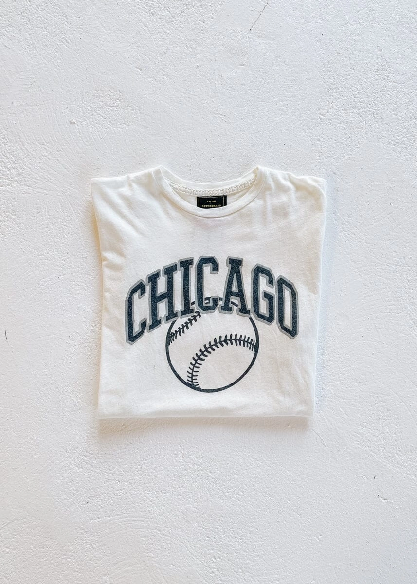 Tear Resistant Chicago Baseball Vintage Crop T-Shirt - Black & White Combo