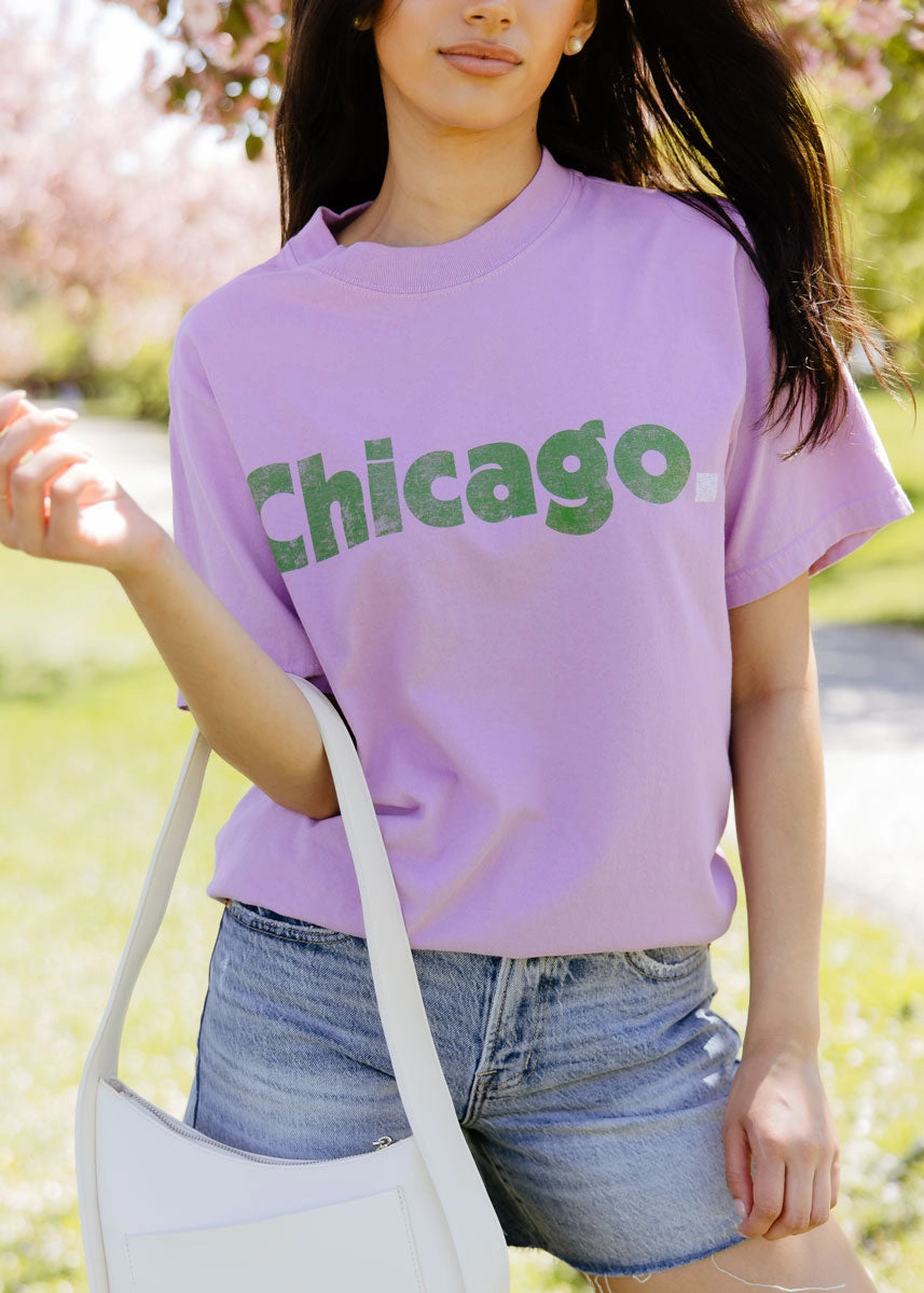Chicago. Oversized Tee - Purple & Green Easy to Wear Stretch Waistband Design