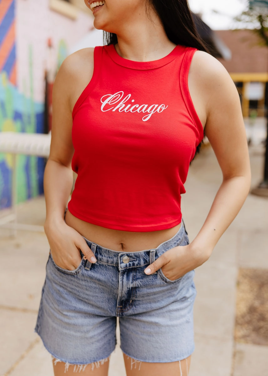 Chicago Script Racer Tank - Red Comfortable Look LoopwheelFabric