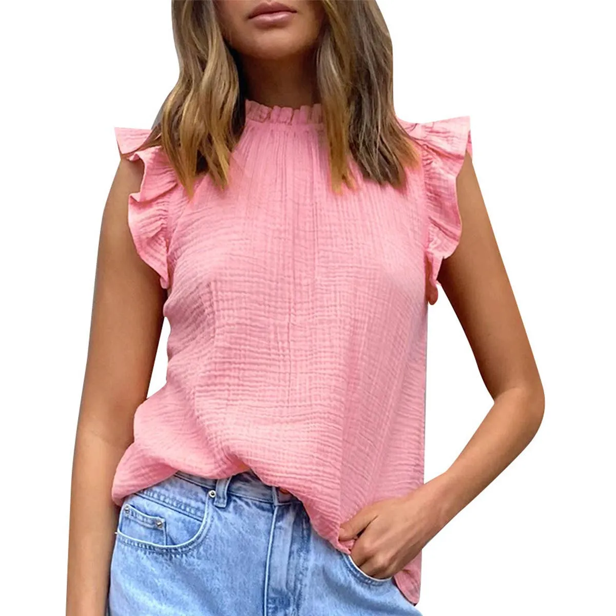 FlexibleMobility CHIFFON SOLID COLOR PATCHWORK SLEEVELESS BLOUSE_CWTBLSL0361