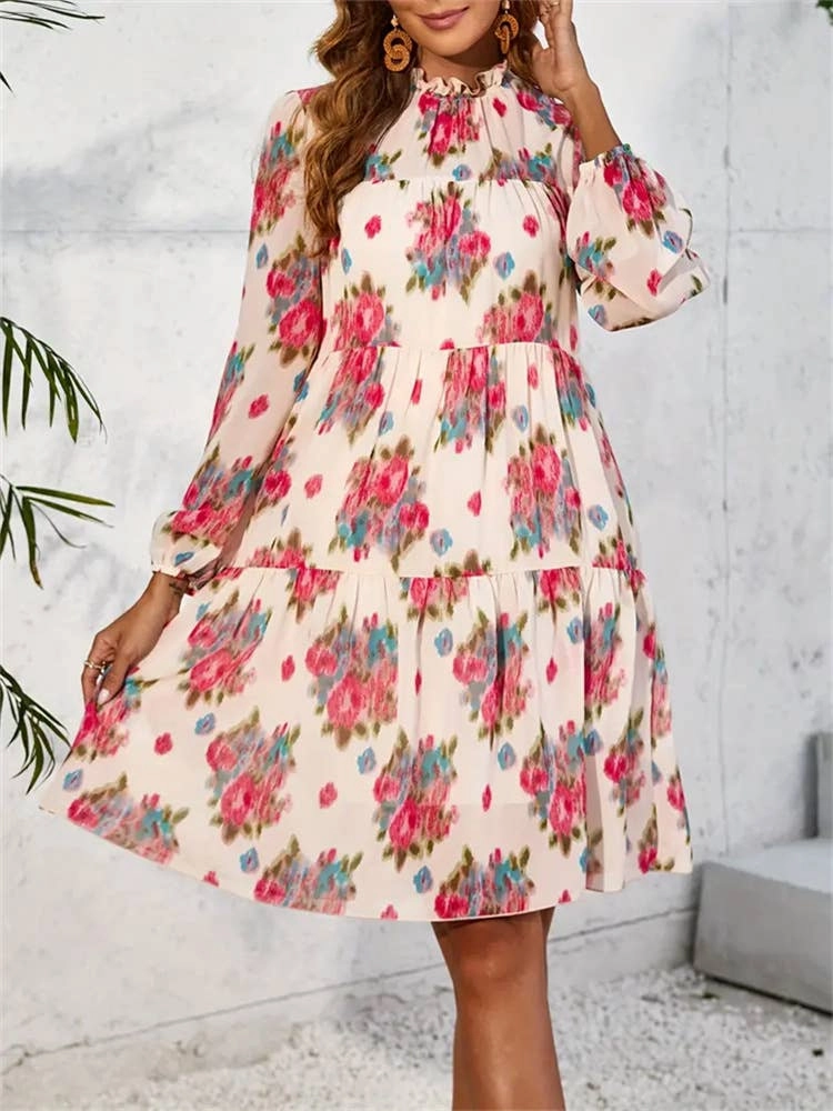 Work Pairing Semi Formal CHIFFON PRINT RUFFLED DRESS_CWDSD3590