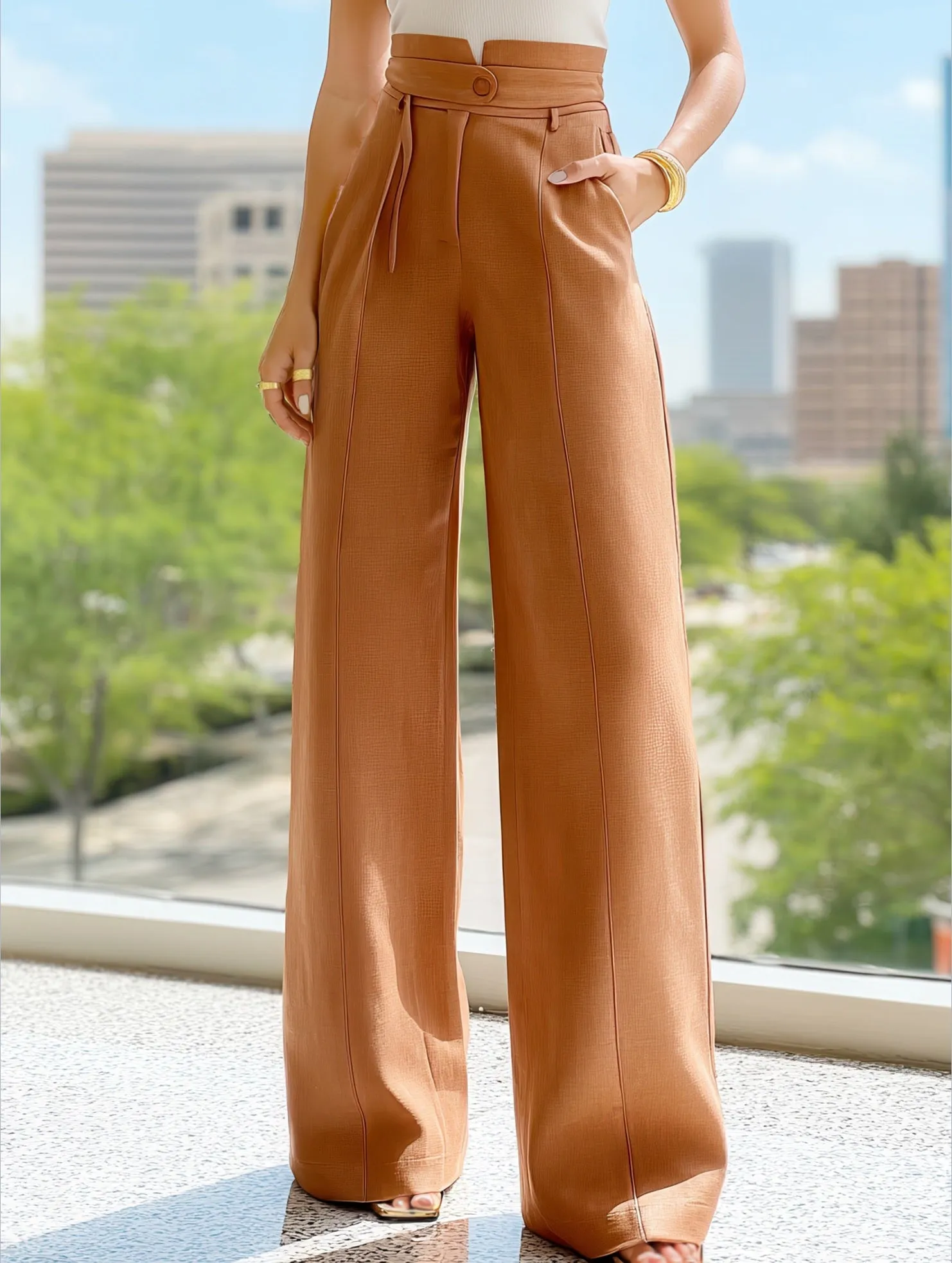 Weekend Adventure Stylish Commuter Chic High Waisted Pants ??Modern Office Ready Wide Leg Trousers