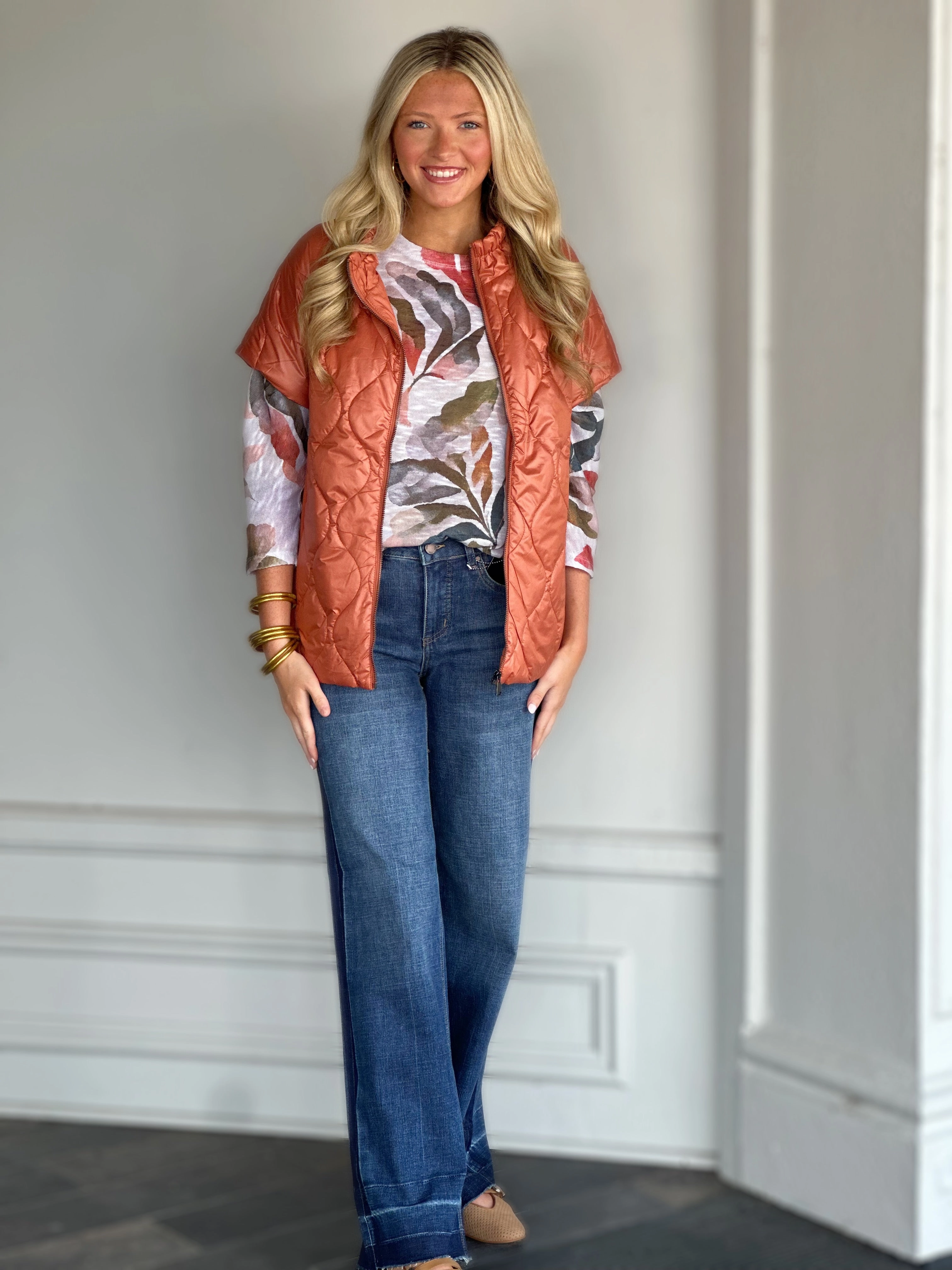 French Dressing Mixed Media Jacket in Bronze Full Zip Closure SnapFastenings