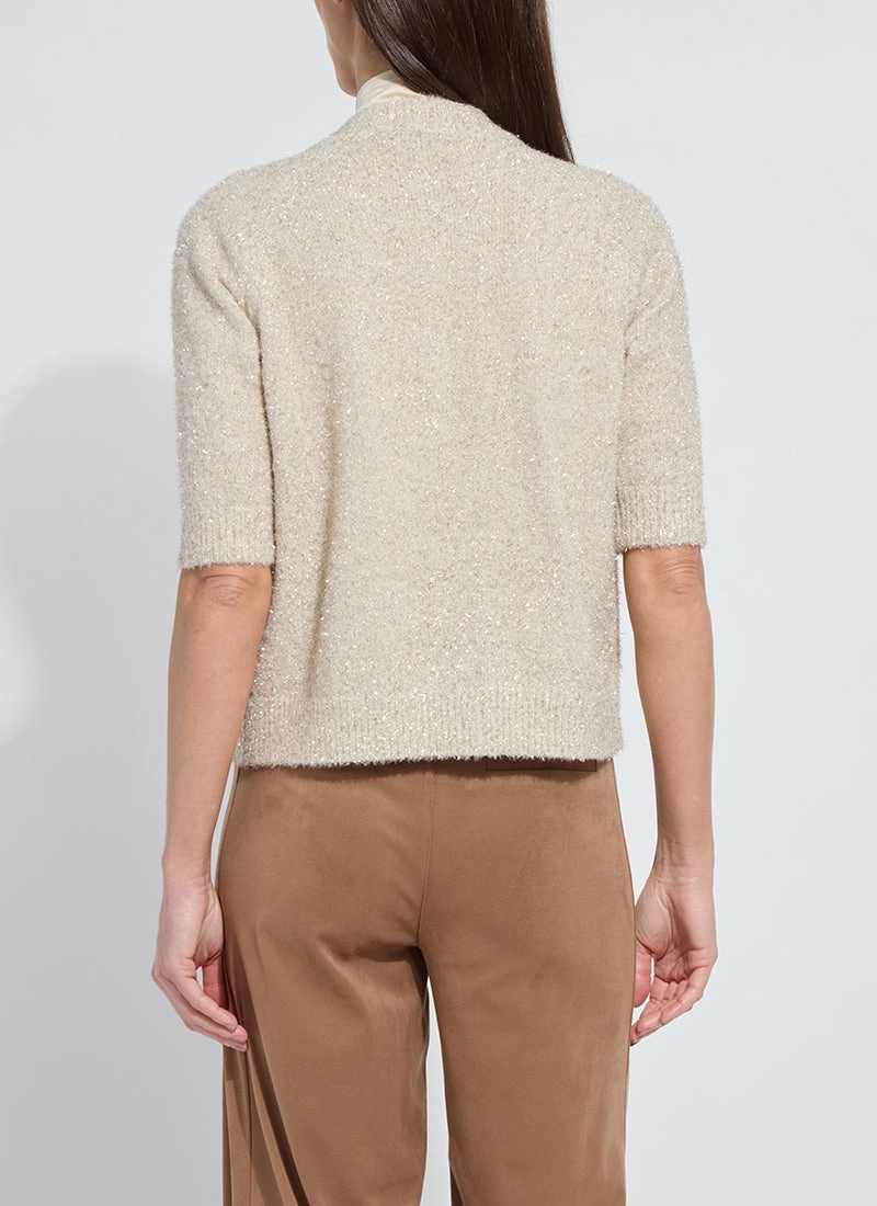 DualLayer Weave Smooth Zipper Glides Lysse Kennedy Short Sleeve Lurex Feather Cardigan