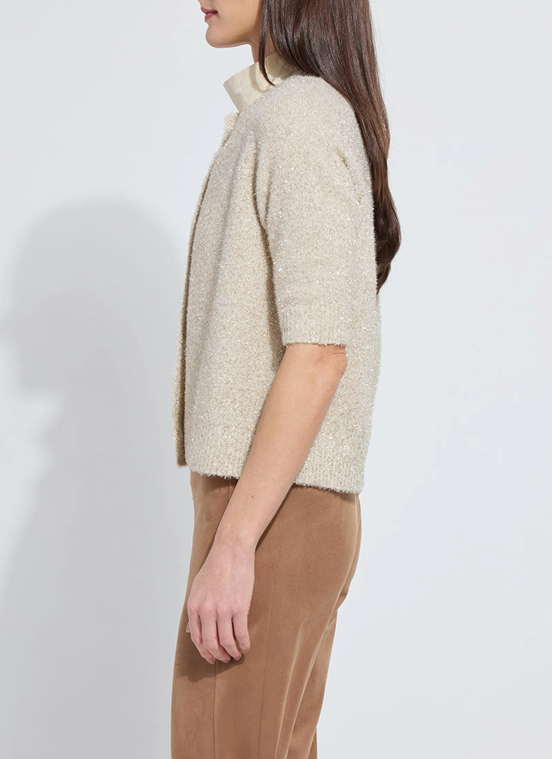 UV Protective Coating Lysse Kennedy Short Sleeve Lurex Feather Cardigan
